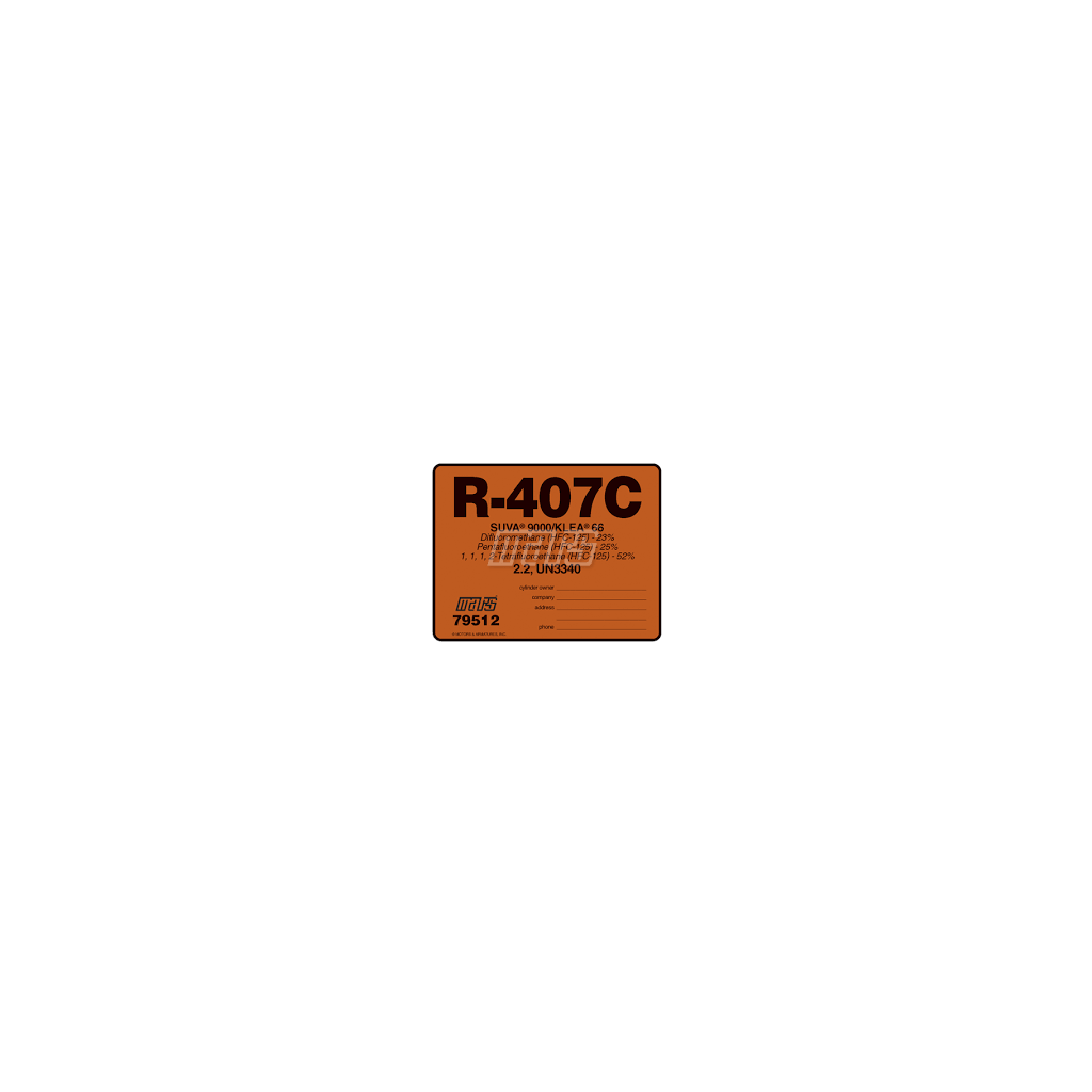 R407C SUVA 9000 KLEA 66 79512 UN3340 Pack of R-407C 10 Refrigerant Labels 